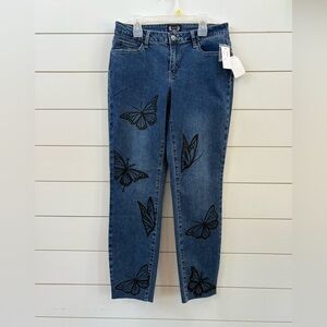 A.Z.I Women's Skinny Jeans with Black Butterfly Beaded Detailing